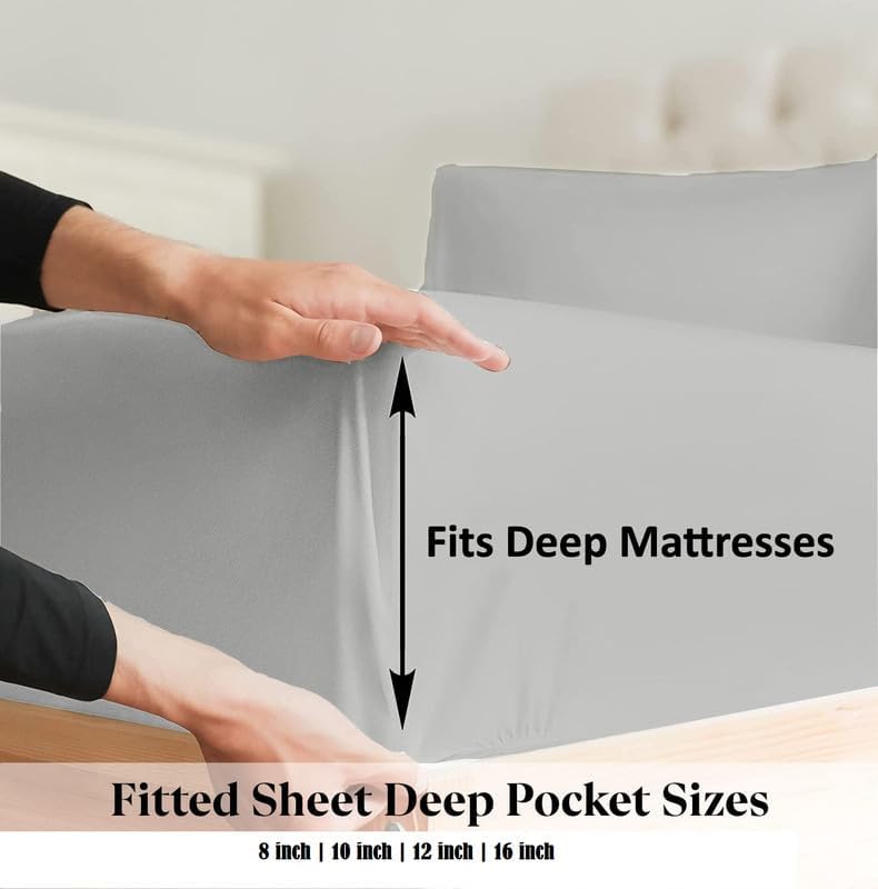 Shreem Linen Zipper Fitted Sheet -16 Inch Extra Deep Pocket, Soft Brushed Microfiber Bottom Sheet, Wrinkle, Shrink & Fade Resistant, Hotel Quality, Light Grey, Queen - Image 5