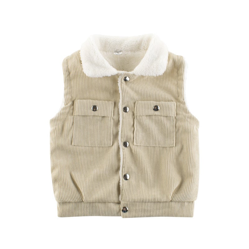 2024 Boys Spring Vest Lamb Fleece Warm Baby Top YR238 beige  - Image 1