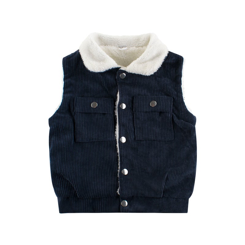 2024 Boys Spring Vest Lamb Fleece Warm Baby Top YR238 beige  - Image 3