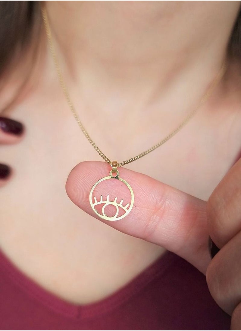 Hamsa.ae - 18K Pure Gold Round Eye Design Pendant Necklace - Image 1