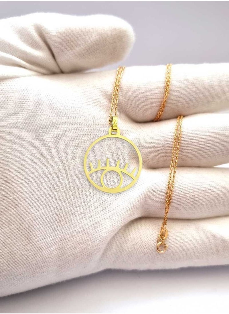 Hamsa.ae - 18K Pure Gold Round Eye Design Pendant Necklace - Image 1