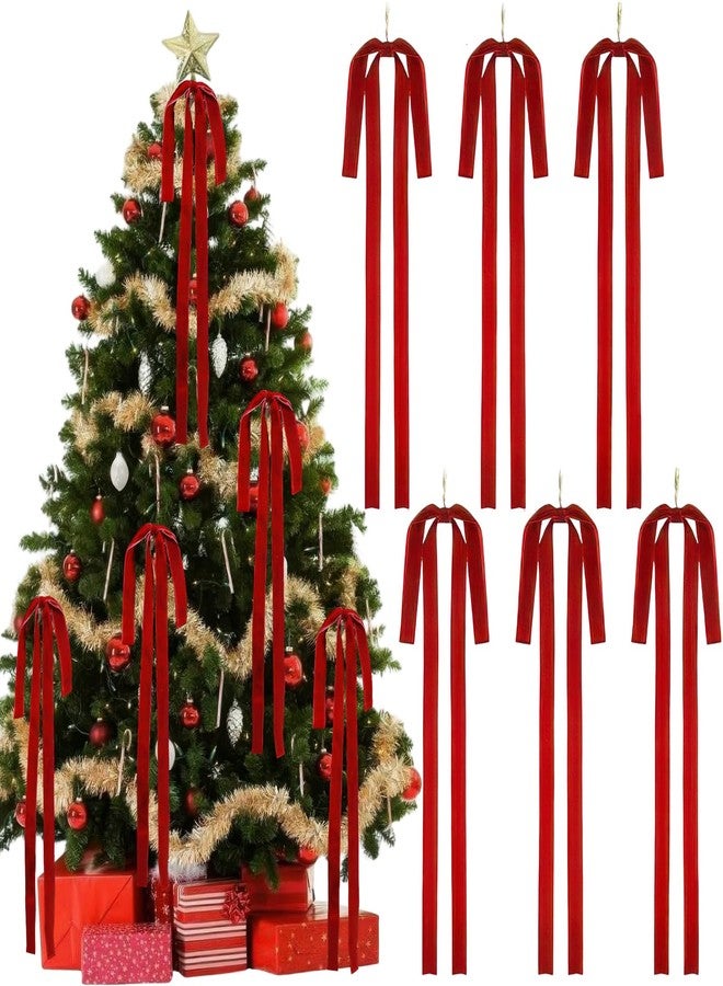 بيسماهير قطع من شرائط زينة إكليل عيد الميلاد المخملية الكبيرة 23.5 × 15.5 بوصة، شرائط لتزيين قمة شجرة عيد الميلاد، شرائط زينة ريفية للسلالم، شرائط هدايا لتزيين أكاليل عيد الميلاد الخارجية (أحمر) - Image 1