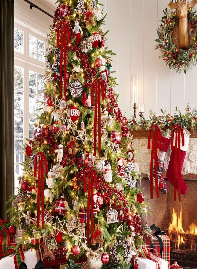 بيسماهير قطع من شرائط زينة إكليل عيد الميلاد المخملية الكبيرة 23.5 × 15.5 بوصة، شرائط لتزيين قمة شجرة عيد الميلاد، شرائط زينة ريفية للسلالم، شرائط هدايا لتزيين أكاليل عيد الميلاد الخارجية (أحمر) - Image 4