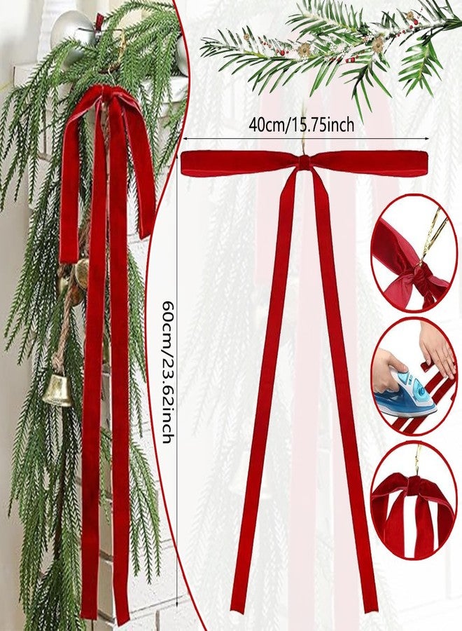 بيسماهير قطع من شرائط زينة إكليل عيد الميلاد المخملية الكبيرة 23.5 × 15.5 بوصة، شرائط لتزيين قمة شجرة عيد الميلاد، شرائط زينة ريفية للسلالم، شرائط هدايا لتزيين أكاليل عيد الميلاد الخارجية (أحمر) - Image 2
