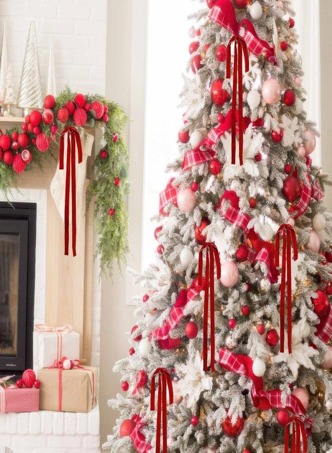 بيسماهير قطع من شرائط زينة إكليل عيد الميلاد المخملية الكبيرة 23.5 × 15.5 بوصة، شرائط لتزيين قمة شجرة عيد الميلاد، شرائط زينة ريفية للسلالم، شرائط هدايا لتزيين أكاليل عيد الميلاد الخارجية (أحمر) - Image 3