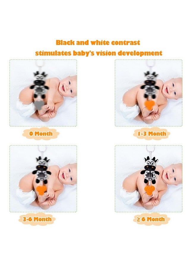 KAKIBLIN 3 Pack Hanging Rattle Toys, High Contrast Baby Hanging Toys and Plush Stroller Toys for Babies 0-18 Months,Newborn Car Seat Toys with Black and White Cartoon Shapes (21CM, Zebra,Deer&Cow) - Image 3