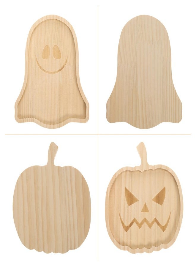 JECOMPRIS Halloween Wooden Pumpkin Tray and Ghost Snack Serving Dish 7.5 Inch Food Plate for Party Home Decor and Entertaining - Image 3
