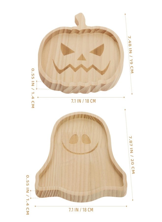 JECOMPRIS Halloween Wooden Pumpkin Tray and Ghost Snack Serving Dish 7.5 Inch Food Plate for Party Home Decor and Entertaining - Image 2