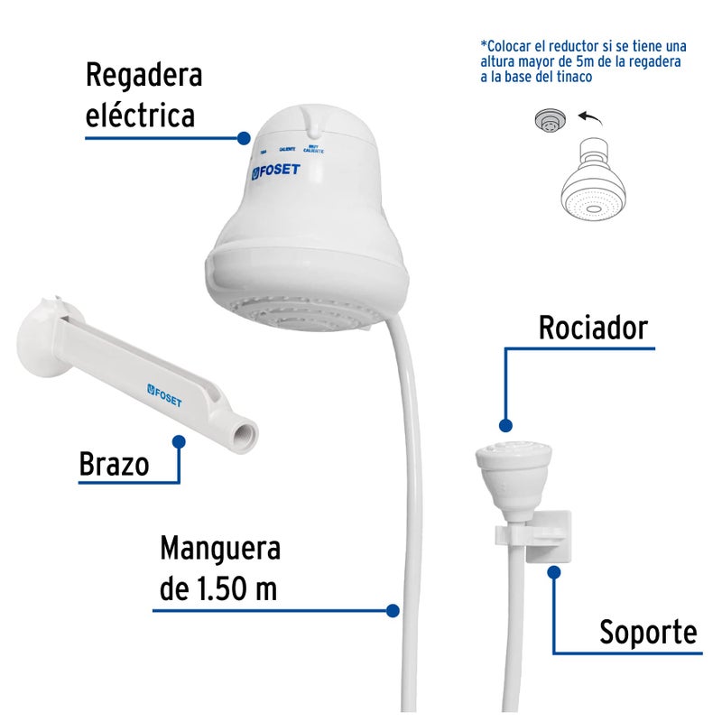 Foset 49491 Electric Shower Head - Instant Hot Water, 4 Temperature Levels - Hand Shower Head with 5 ft Hose Included - Image 2
