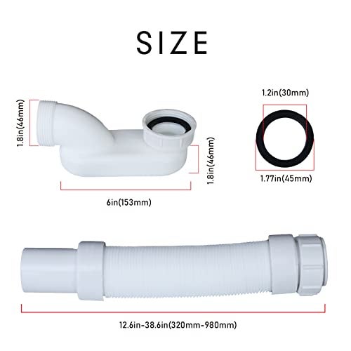 CADOAHJ Bathtub Shower Drain Pipe, Low Profile Flat 1 1/2 P Trap Kit, Flexible Freestanding Tub Drain for Bath - Image 2