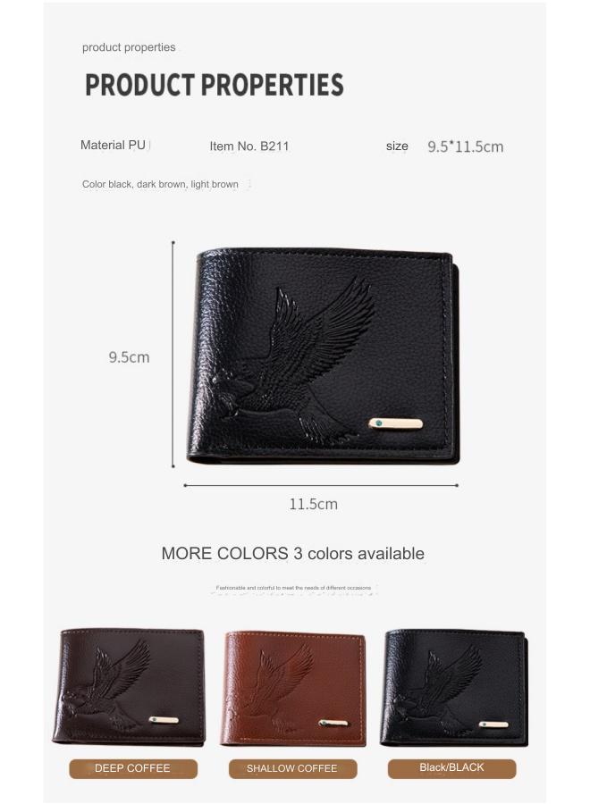 Men's Wallet PU Short Wallet Retro Coin Purse Card Holder Light Brown  - Image 5