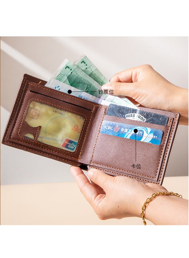 Men's Wallet PU Short Wallet Retro Coin Purse Card Holder Light Brown  - Image 3