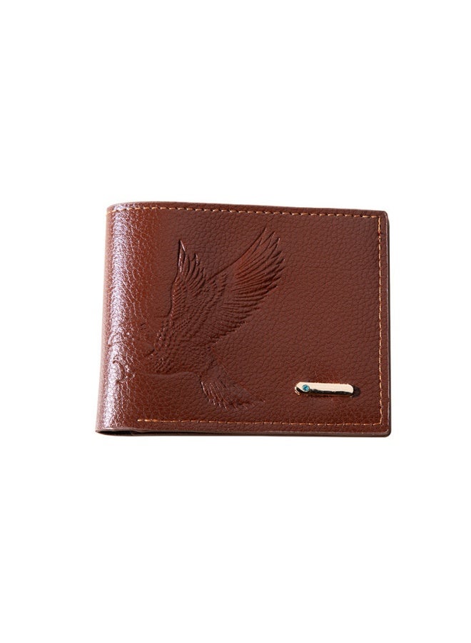 Men's Wallet PU Short Wallet Retro Coin Purse Card Holder Light Brown  - Image 1