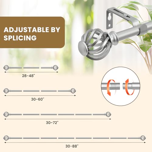 Luvenia Silver Decorative Curtain Rods,Adjustable Curtain Rod For Windows 30 to 72 Inch(2.5-6Ft),Curtain Rod For Bedroom, Living Room,Kitchen,Farmhouse - Image 4