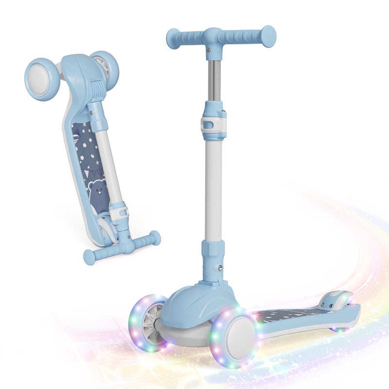 Commugo Kick Scooter for Kids 3 Wheel Capybara Gifts for Boys & Girls, Adjustable Height, Lean-to-Steer, Widen Anti-Slip Deck, Light Up Wheel Blue - Image 1