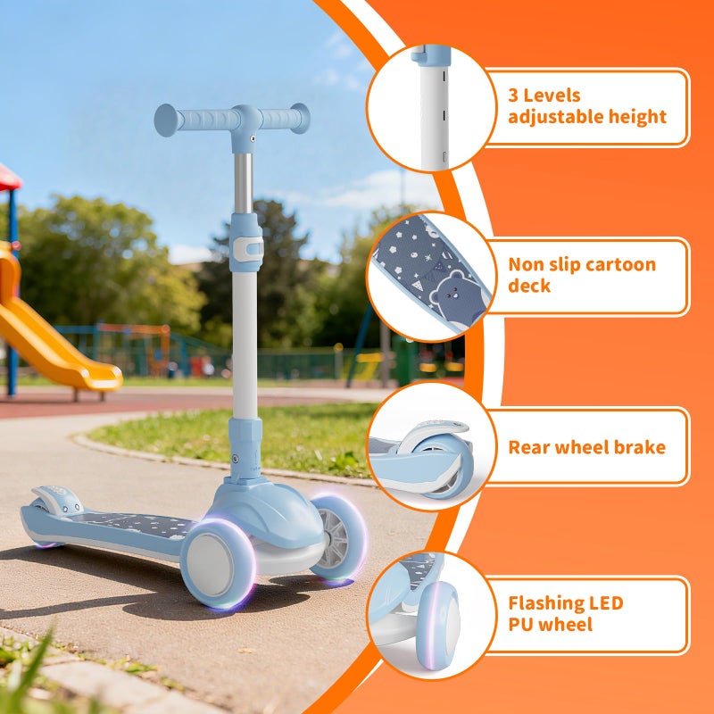 Commugo Kick Scooter for Kids 3 Wheel Capybara Gifts for Boys & Girls, Adjustable Height, Lean-to-Steer, Widen Anti-Slip Deck, Light Up Wheel Blue - Image 4