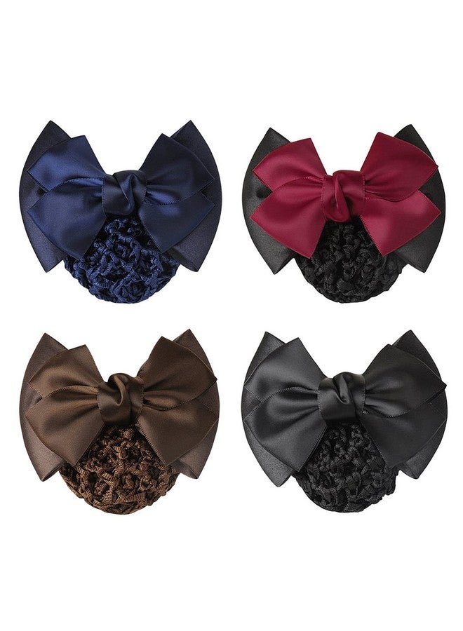TXIN 4 Pieces Women Hair Snood Net Bowknot Decor Barrette Elastic Mesh Hair Bun Cover Satin Bow Crochet Hairnet Professional Hair Clip Hairpin for Women Girls Working Styling Accessories, 4 Colors - Image 1