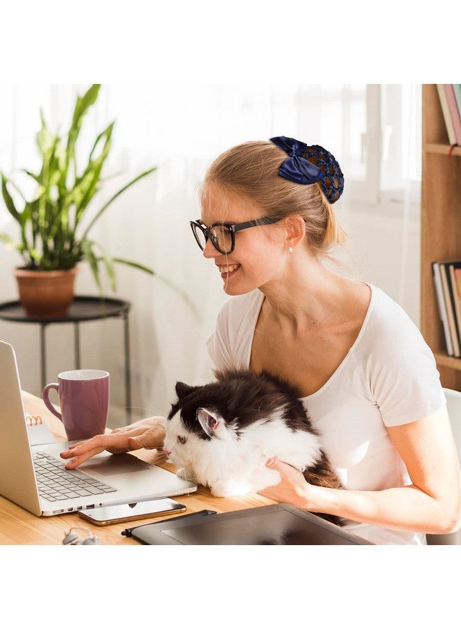 TXIN 4 Pieces Women Hair Snood Net Bowknot Decor Barrette Elastic Mesh Hair Bun Cover Satin Bow Crochet Hairnet Professional Hair Clip Hairpin for Women Girls Working Styling Accessories, 4 Colors - Image 5