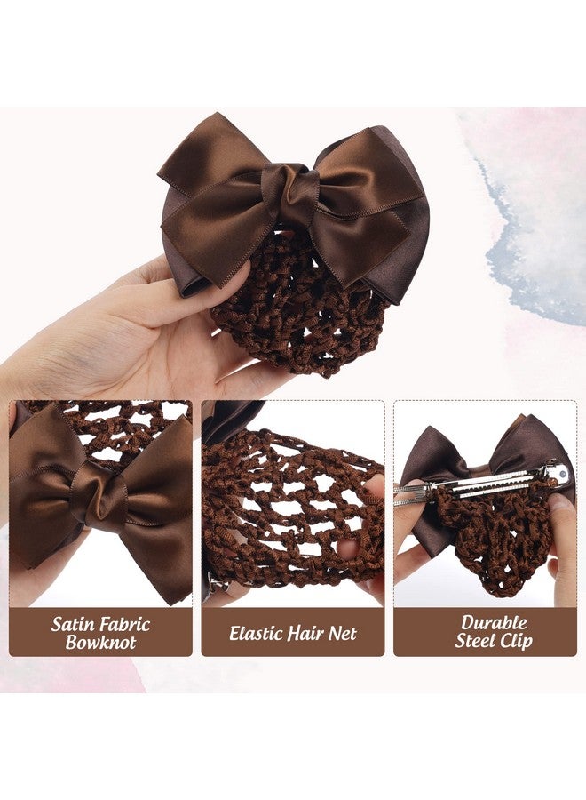 TXIN 4 Pieces Women Hair Snood Net Bowknot Decor Barrette Elastic Mesh Hair Bun Cover Satin Bow Crochet Hairnet Professional Hair Clip Hairpin for Women Girls Working Styling Accessories, 4 Colors - Image 3