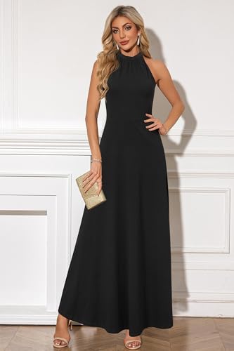 STYLEWORD Women's Summer Halter Neck Long Formal Dress Sexy Sleeveless Cocktail Evening Party Wedding Guest Maxi Dresses(Black,L) - Image 3