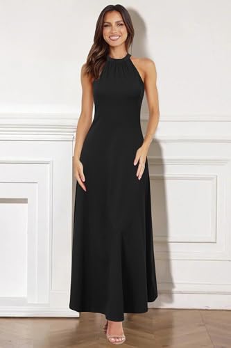 STYLEWORD Women's Summer Halter Neck Long Formal Dress Sexy Sleeveless Cocktail Evening Party Wedding Guest Maxi Dresses(Black,L) - Image 5
