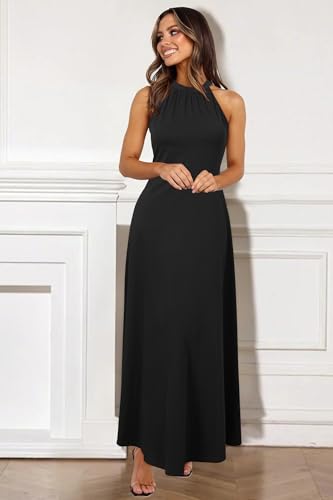 STYLEWORD Women's Summer Halter Neck Long Formal Dress Sexy Sleeveless Cocktail Evening Party Wedding Guest Maxi Dresses(Black,L) - Image 4