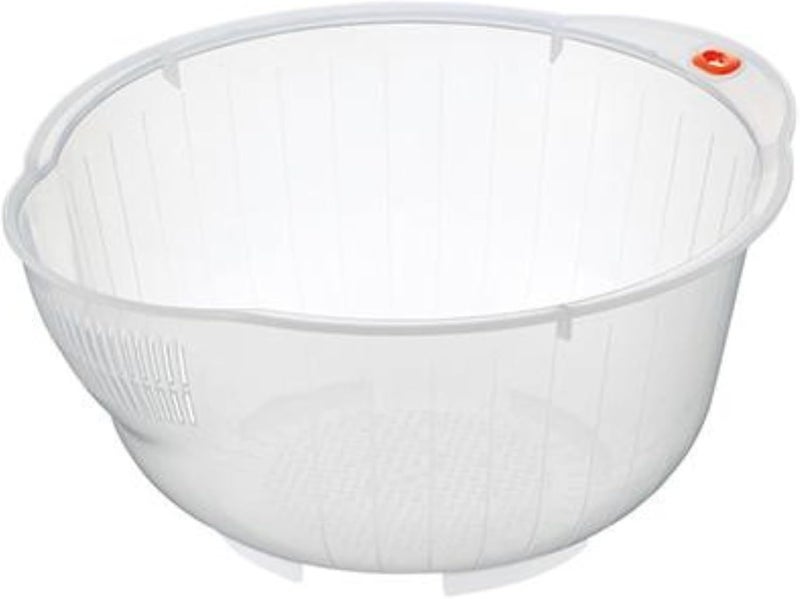 Inomata Japanese Rice Washing Bowl with Side and Bottom Drainers - Clear Plastic - Image 1