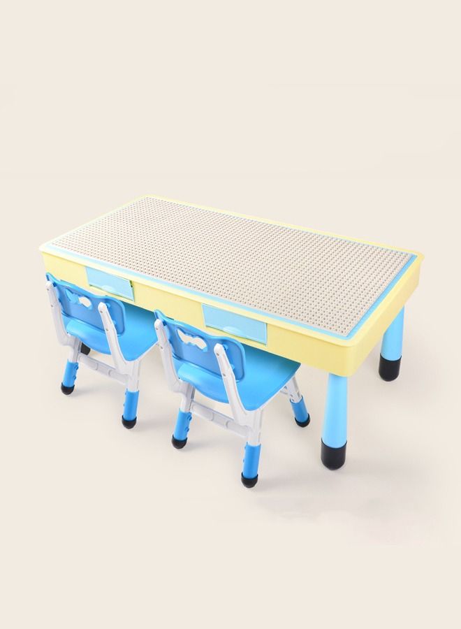 JSAITOYS 3-Piece Educational Building Block Desk And Chair Intellect Learning Toys Table  - Image 1