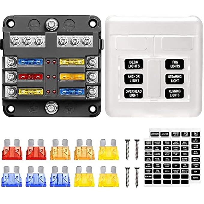 SYOSI 6 Way Blade Fuse Block 12V Waterproof Fuse Box Holder 6 Circuit Negative Bus Fuse Box With Led Indicator For Automotive Car Truck Boat Marine Rv Van - Image 1
