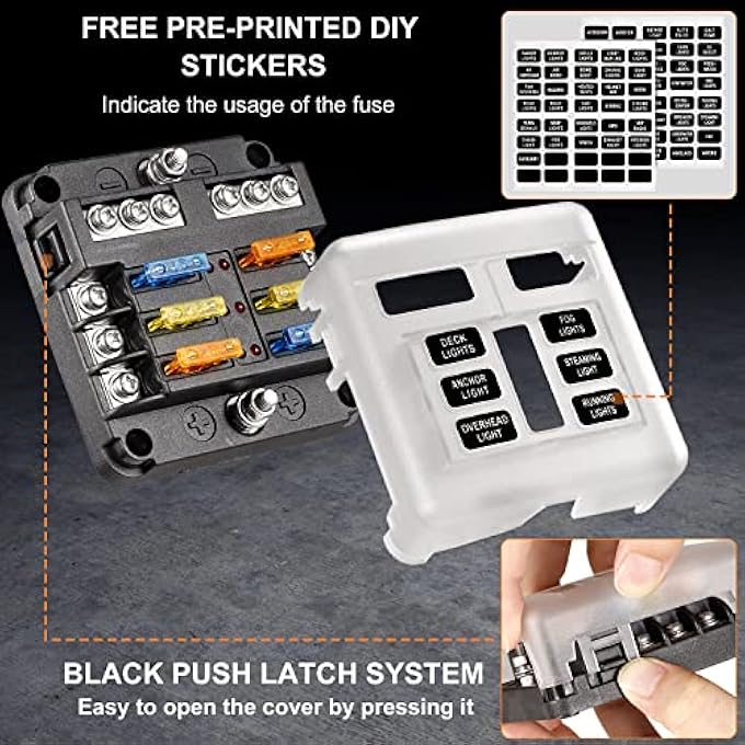 SYOSI 6 Way Blade Fuse Block 12V Waterproof Fuse Box Holder 6 Circuit Negative Bus Fuse Box With Led Indicator For Automotive Car Truck Boat Marine Rv Van - Image 3