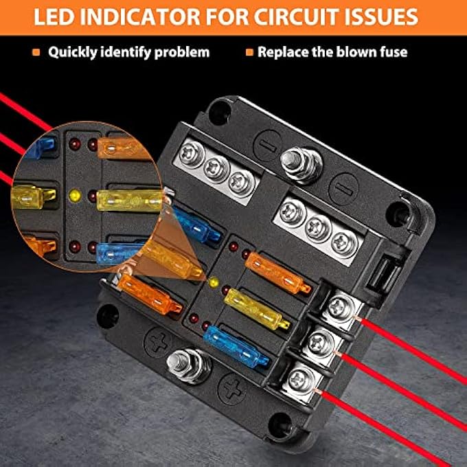 SYOSI 6 Way Blade Fuse Block 12V Waterproof Fuse Box Holder 6 Circuit Negative Bus Fuse Box With Led Indicator For Automotive Car Truck Boat Marine Rv Van - Image 4