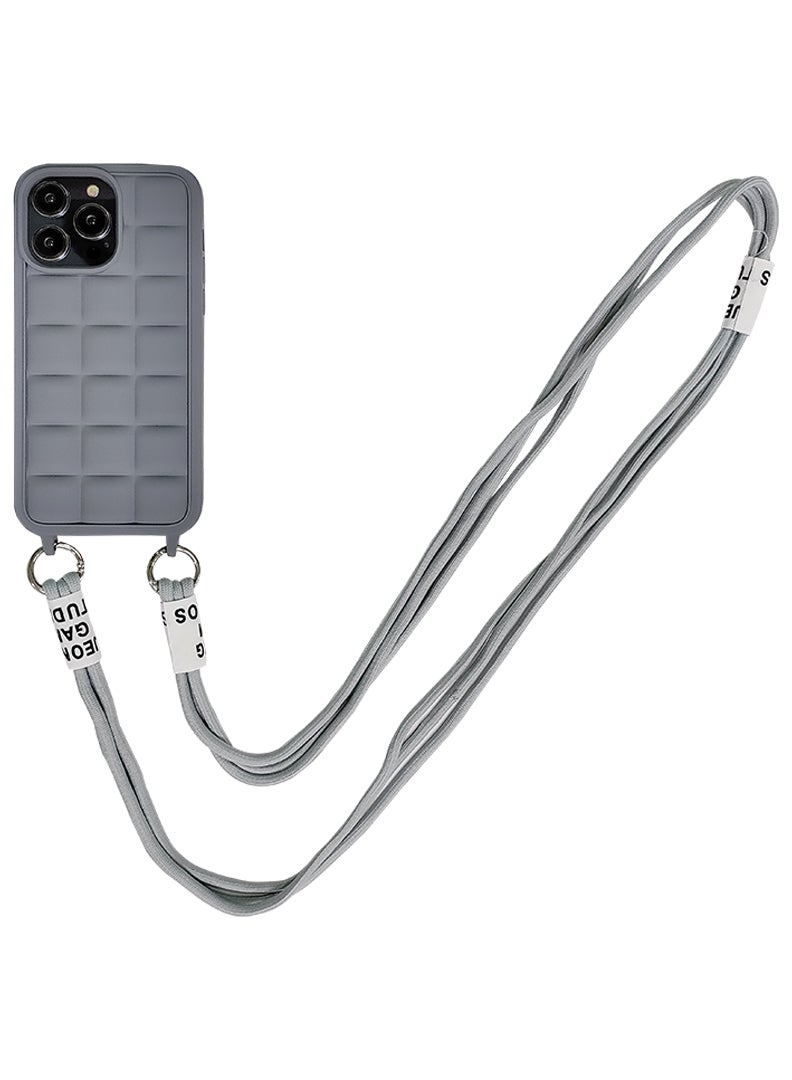 Theodor Crossbody Cute Lanyard Strap Case For iPhone 15 Pro Necklace Cord Candy Silicone Soft Cover Grey  - Image 1