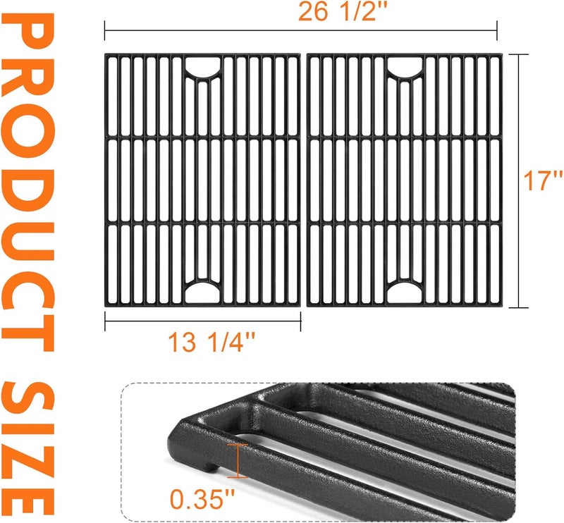 GGC شبكات شواء بقياس 17 بوصة لاستبدال شبكات شواء Nexgrill ذات 4 أو 5 مواقد: 720-0830H، 720-0783E، 720-0670A، 720-888N، Kenmore 41516106210، Charbroil 463241113؛ عدد القطع: 2، مقاس كل قطعة: 17 بوصة × 13 و1/4 بوصة. - Image 3