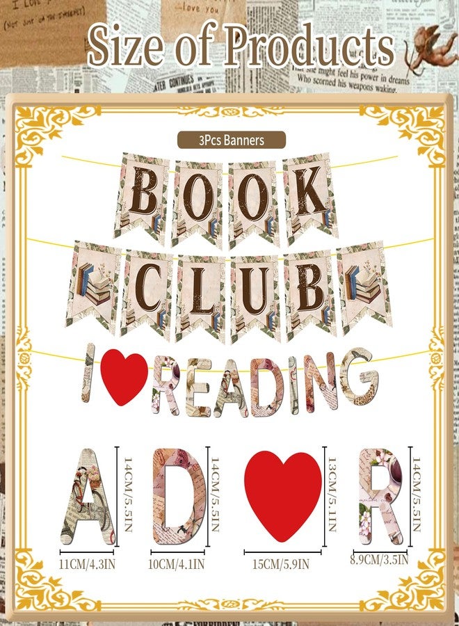 Refavor Book Themed Party Decorations - 3PCS Book Club Banners Birthday Decoration I Love Reading Decor Supplies for Library - Image 2