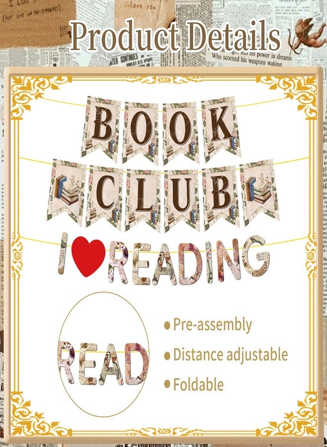 Refavor Book Themed Party Decorations - 3PCS Book Club Banners Birthday Decoration I Love Reading Decor Supplies for Library - Image 3