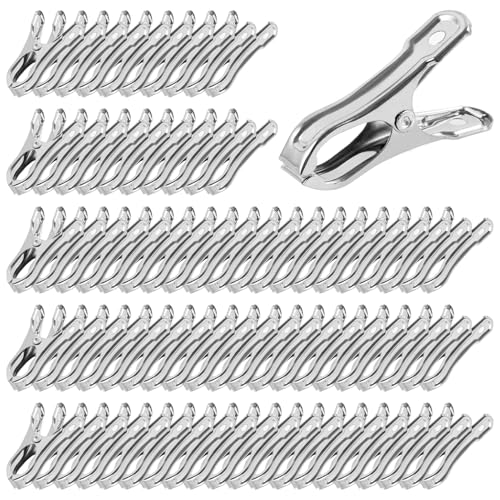 PAMASE 100Pcs Stainless Steel Garden Cilps - Large Open Metal Clamps for Greenhouse Hoops, 2" Fix Plant Cover Shade Cloth Netting Tarp, Tight Grip Weatherproof Gardening Supplies - Image 1