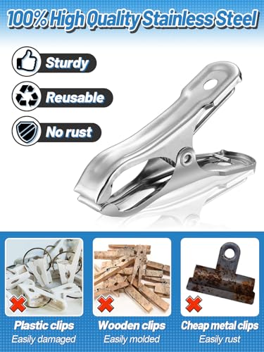 PAMASE 100Pcs Stainless Steel Garden Cilps - Large Open Metal Clamps for Greenhouse Hoops, 2" Fix Plant Cover Shade Cloth Netting Tarp, Tight Grip Weatherproof Gardening Supplies - Image 2