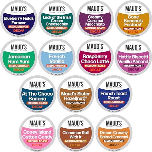MAUD'S Mauds Flavored Decaf Coffee Pods Variety Pack 80 ct14 Assorted Roasts  Flavors Decaf Medium Roast Coffee in Single Serve Pods  100 Arabica Coffee Compatible with Keurig K Cups Maker - Image 1