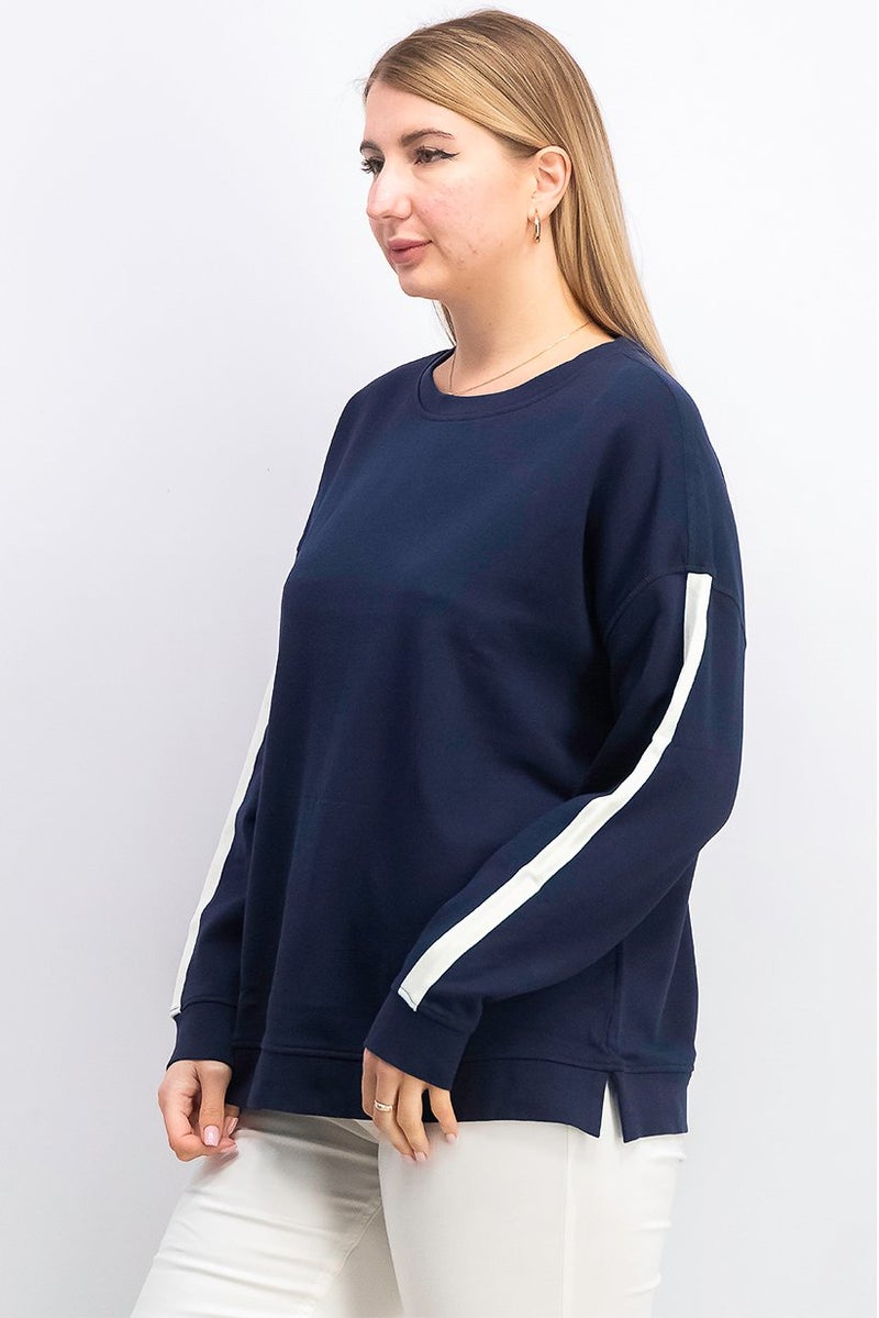 Women Crew Neck Colorblock Sweatshirt, Navy