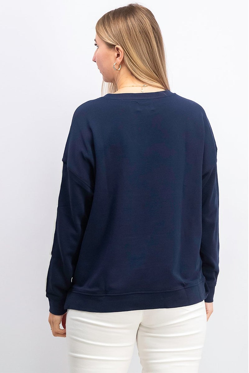 Women Crew Neck Colorblock Sweatshirt, Navy