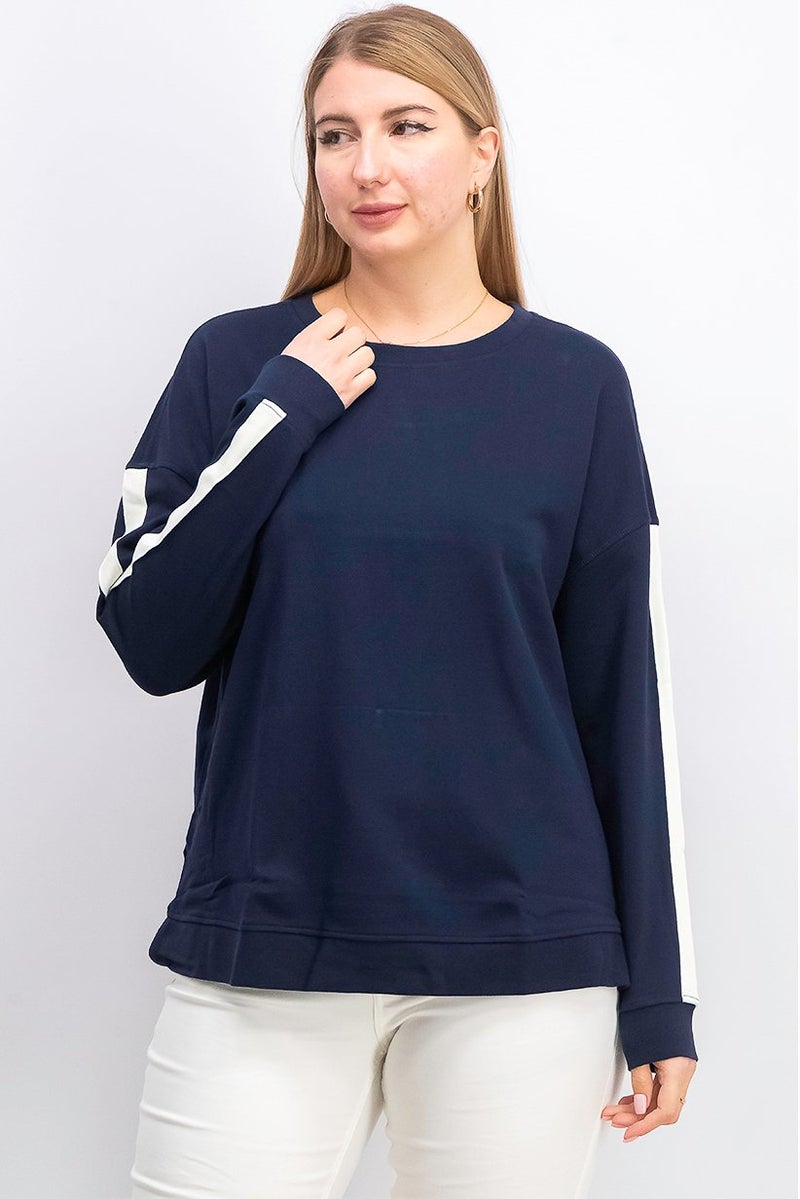Women Crew Neck Colorblock Sweatshirt, Navy