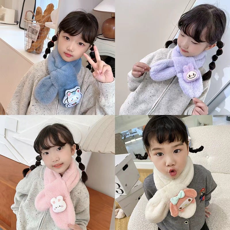 Cute Cartoon Plush Kidsren'S Scarf Warm Cross Neck Scarf For Boys And Girls Thickeneded Cold-Proof Neck Protector - Image 2