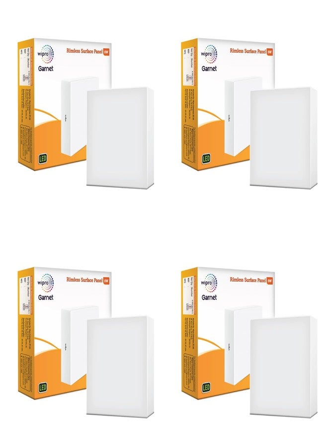 Wipro Garnet 6W Rimless Square Led Surface Panel | Cool White Light (6500K) | Elegant Rimless Design for Wider Spread of Light | Surface Mounted Led Down Light for Ceiling | Pack of 4 - Image 1