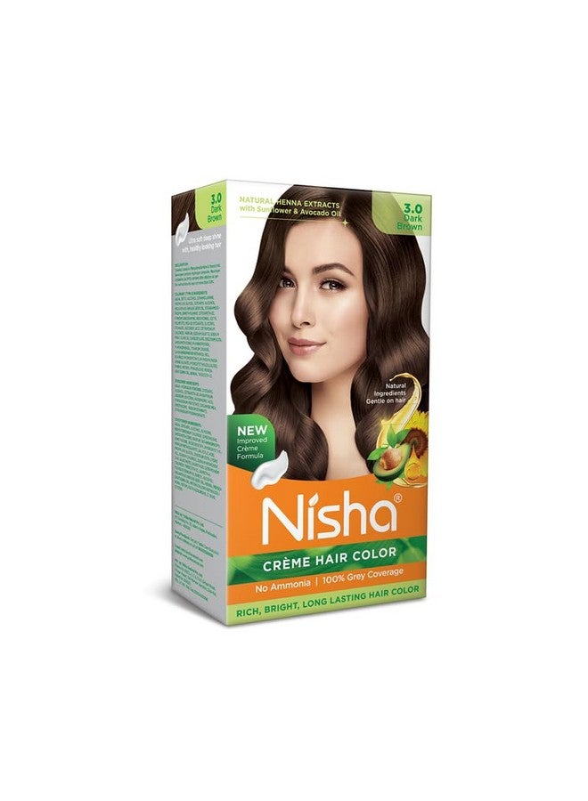 Nisha Creme Hair Color Dark Brown, Permanent Hair Colour for Women Men, No Ammonia, Ultra Soft Deep Shine, 100% Grey Coverage, 3.0 Dark Brown Hair Colour 120gm - Image 1