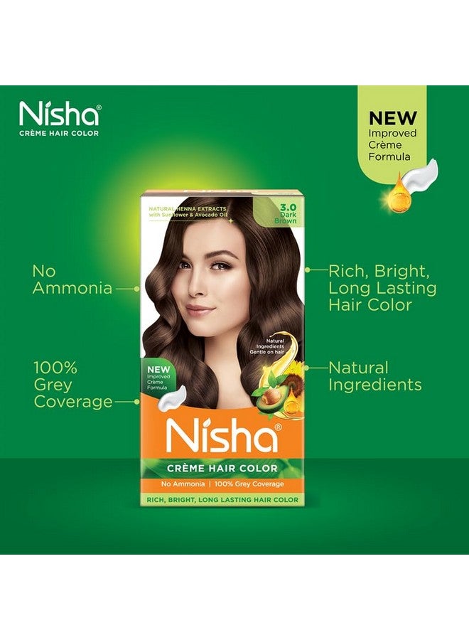 Nisha Creme Hair Color Dark Brown, Permanent Hair Colour for Women Men, No Ammonia, Ultra Soft Deep Shine, 100% Grey Coverage, 3.0 Dark Brown Hair Colour 120gm - Image 4