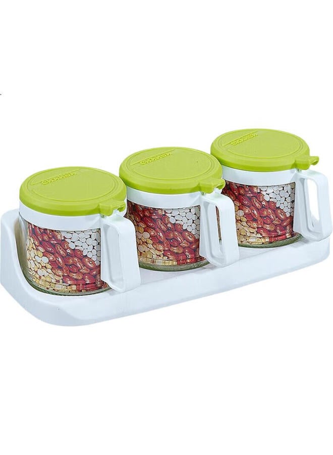 CHAHUA Three Sets Of Round Glass Seasoning Bottles And Spice Rack, Large Salt Container, Salt Box 300Ml*3 Random Colors - Image 2
