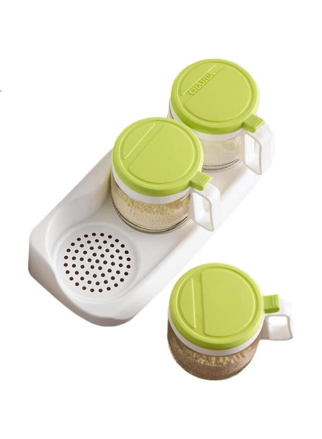 CHAHUA Three Sets Of Round Glass Seasoning Bottles And Spice Rack, Large Salt Container, Salt Box 300Ml*3 Random Colors - Image 1