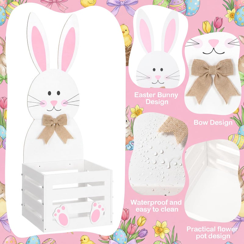 Teecyhooo Large Easter Decorations Outdoor Wooden Bunny Planter Box Flower Pot Easter Bunny Yard Decorationsfor Porch Decor Front Door Outdoor Indoor Patio Lawn Garden Backyard 31.5''h - Image 2