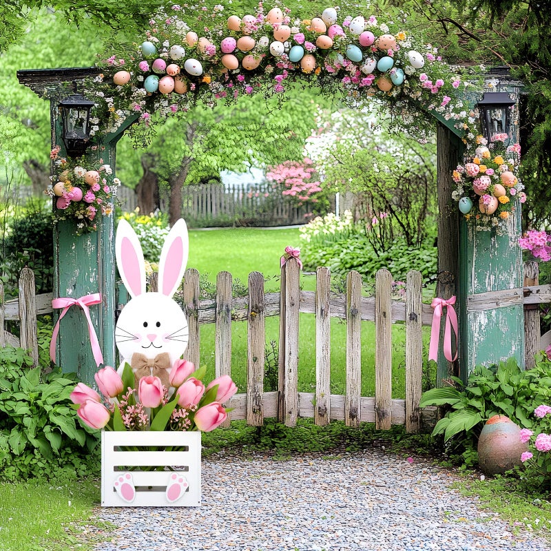 Teecyhooo Large Easter Decorations Outdoor Wooden Bunny Planter Box Flower Pot Easter Bunny Yard Decorationsfor Porch Decor Front Door Outdoor Indoor Patio Lawn Garden Backyard 31.5''h - Image 5
