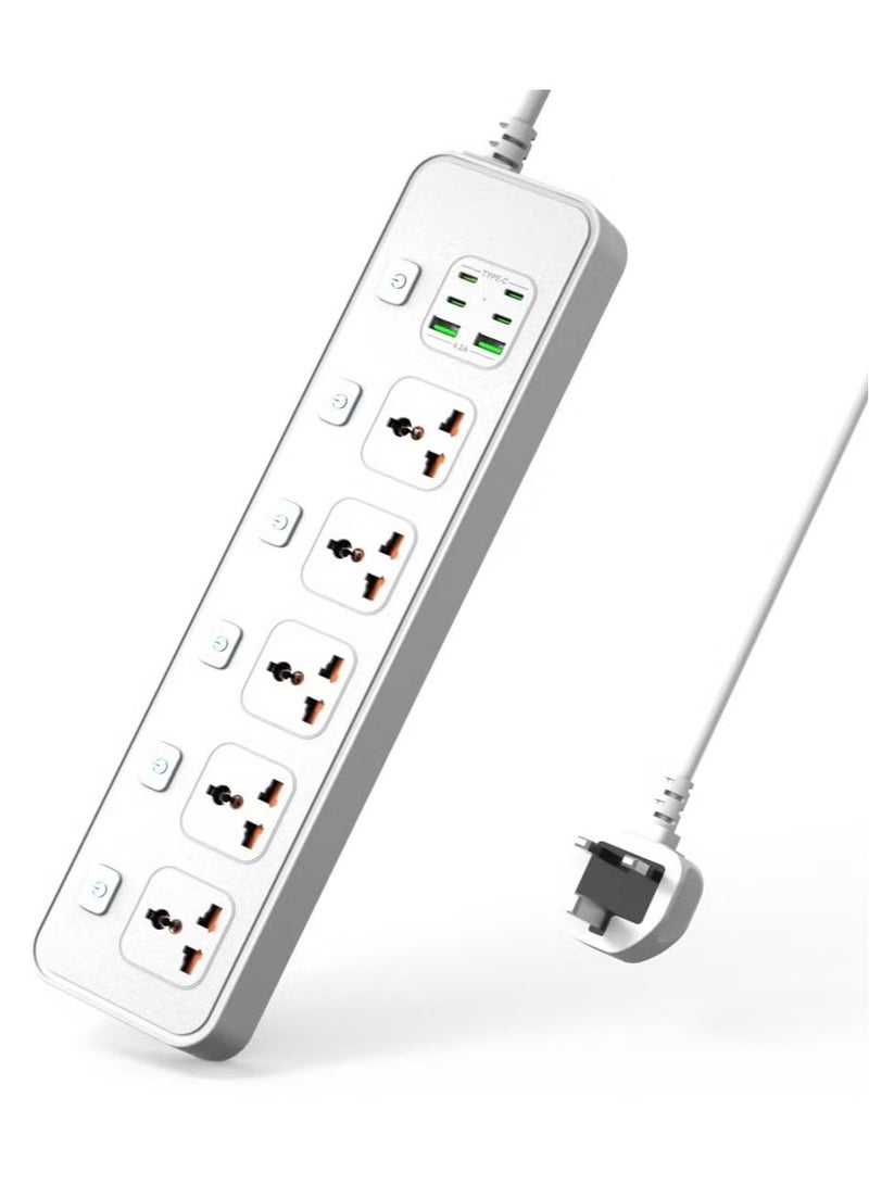 أنمي سلك التمديد تمديد الطاقة الشاملة 5 AC/2 USB A/4 USB C شريط الطاقة 6 مفاتيح فردية الحماية من شدة التيار للمكتب المنزلي الأبيض